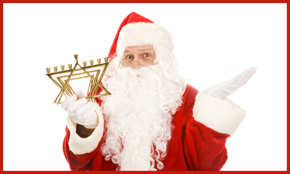 Santa holding a menorah
