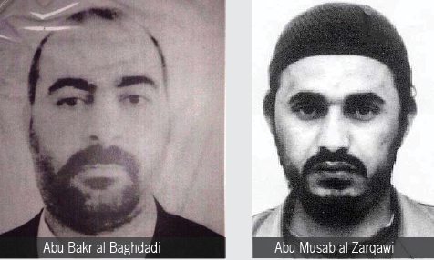 Abu Bakr al Baghdadi and Abu Musab al Zarqawi mugshots