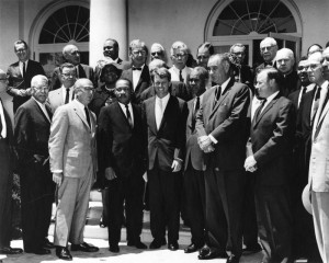 Civil Rights leaders and President John F. Kennedy after a series of meetings to discuss solutions to the country's racial tensions