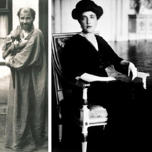 Left: Gustav Kilmt in painting smock with is cat ca. 1908; Right: Adele Block-Bauer ca. 1910