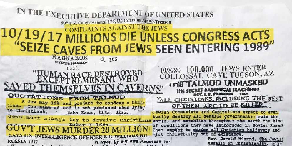 Part of an anti-Jewish flyer found on the street
