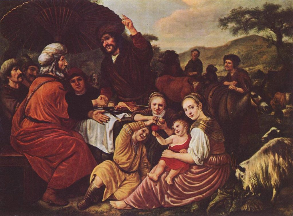 Moses takes his leave of Jethro by Jan Victors
