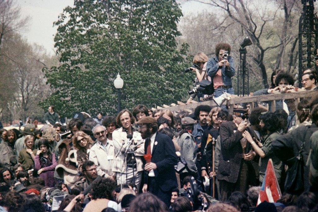 George E. Johnson, then a government attorney, addresses Vietnam Veterans Against the War demonstration near US Capitol in April 1971.