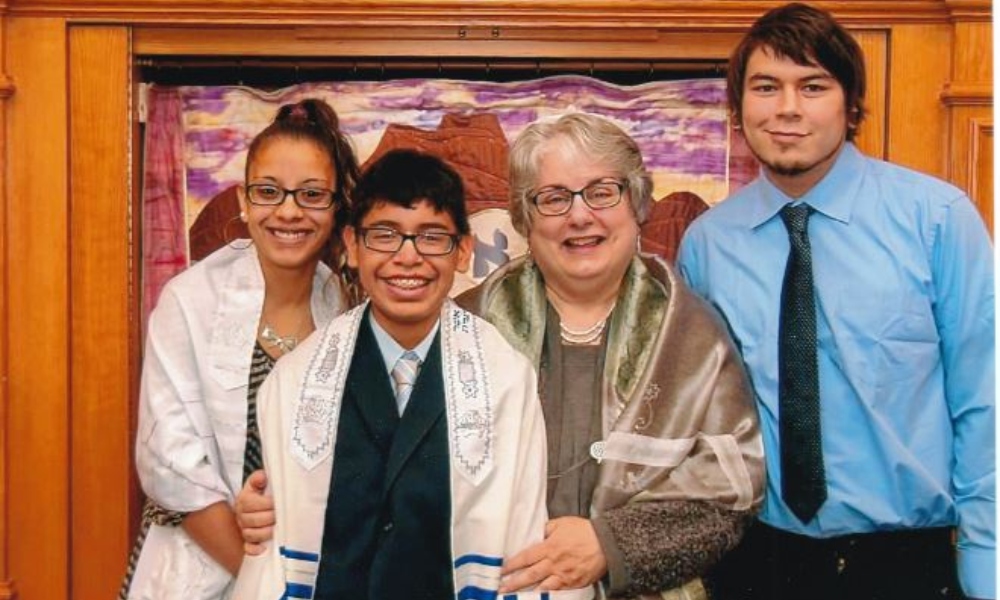 With her children, Elana, Aaron and Joel at Aaron’s Bar Mitzvah, October 18, 2014, Temple Beth Emeth.