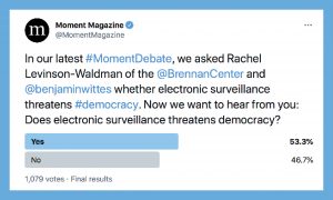 A twitter poll among Moment readers about electronic surveillance.