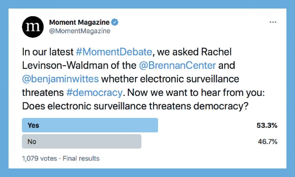 A twitter poll among Moment readers about electronic surveillance.