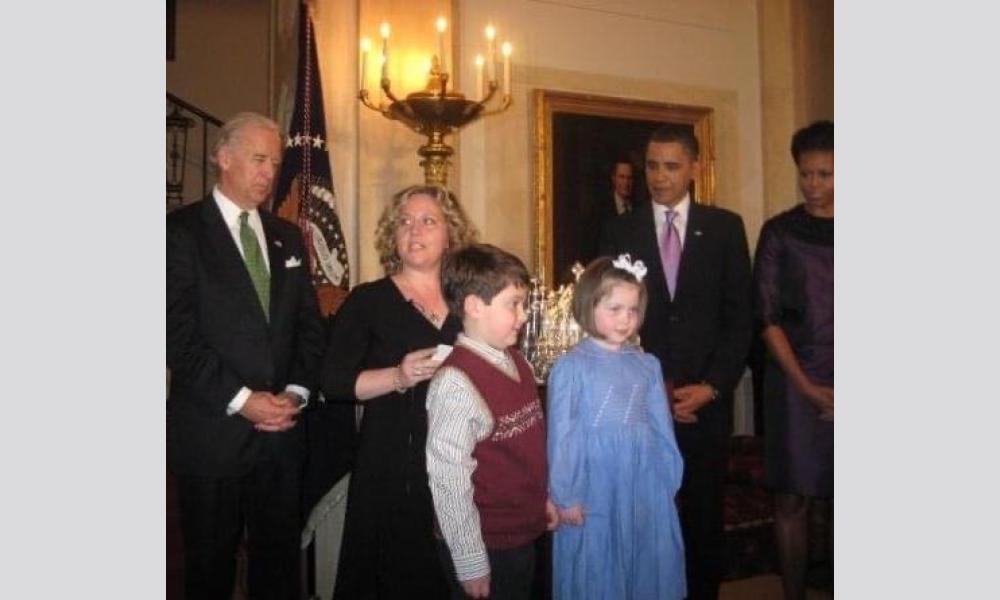 The author and her grandchildren at the 2009 White House Hanukkah party