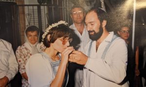 Betsy and Stuart at their Jerusalem wedding in 1987.