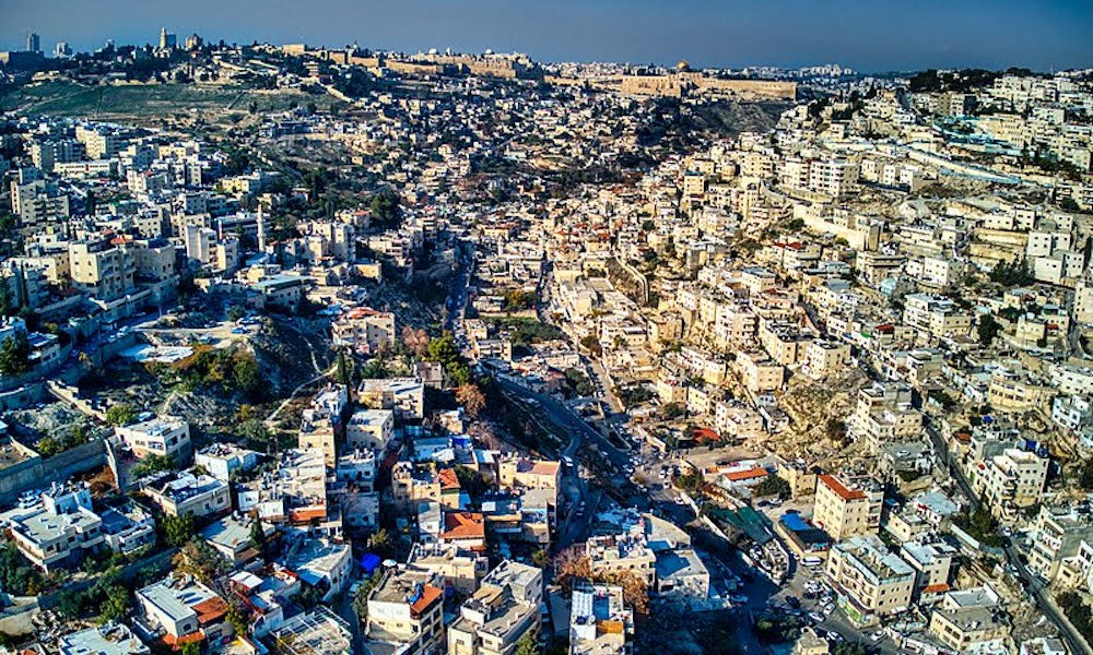 An arial photograph of Silwan, an area of Jerusalem, taken in 2022.