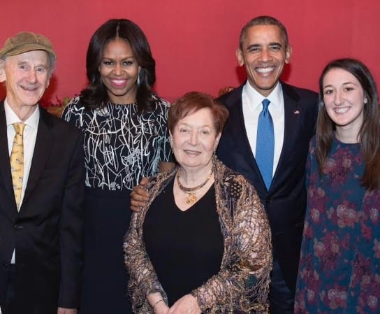 Manny and Annabel Lindenbaum with their granddaughter and with Michelle and Barack Obama