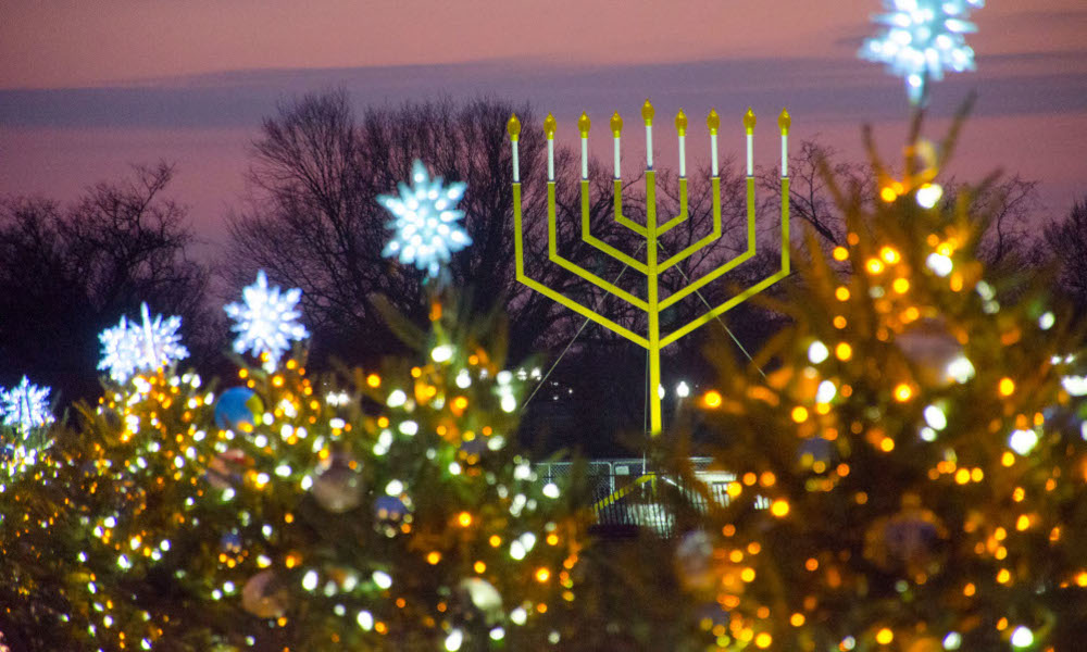 Christmas trees and menorah