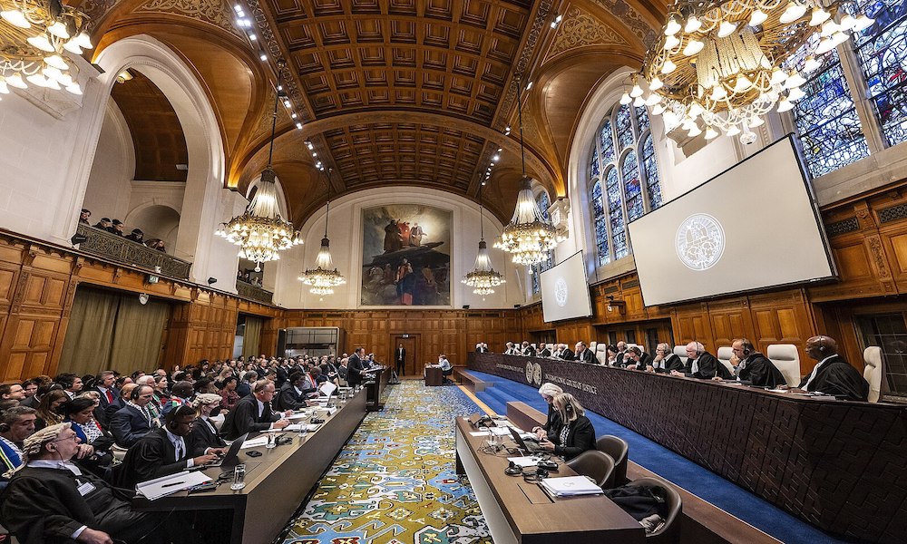 The International Court of Justice (ICJ) hearing on South Africa's genocide case against Israel on January 12, 2024 in TheHague, the Netherlands.