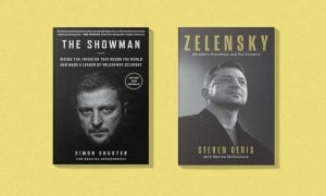 Volodymyr Zelensky on the cover of two books