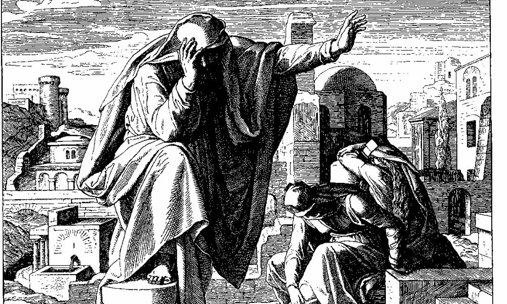 The lamentations of Jeremiah are depicted in this 1860 woodcut by Julius Schnorr von Karolsfeld.