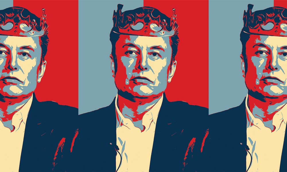 propaganda style poster of Elon Musk wearing a crown