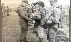 Shifra Kaddish in paratrooper training, preparing for her first jump. Photo courtesy of Mattan Berner-Kaddish. 