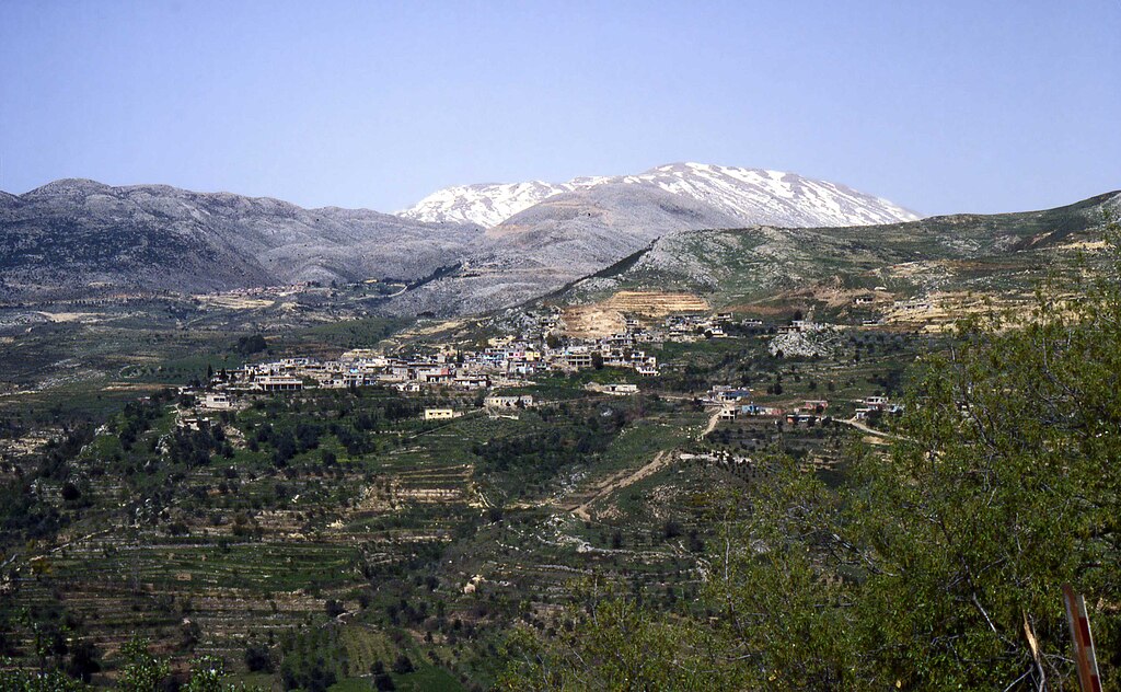 The Druze village of Ein Qiniyye in the Golan Heights below Mt Hermon.
