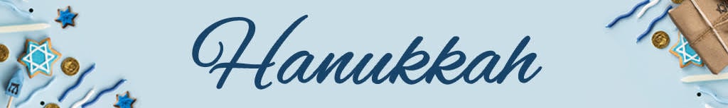 Hannukah banner Blue text that says "Hanukkah"