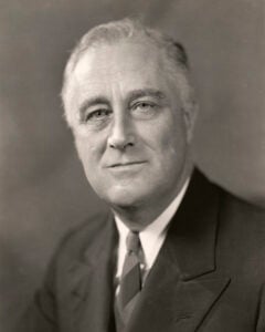 Black and white photo of FDR.