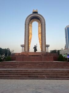 A historic monument near the park built on the grounds of the old synagogue.