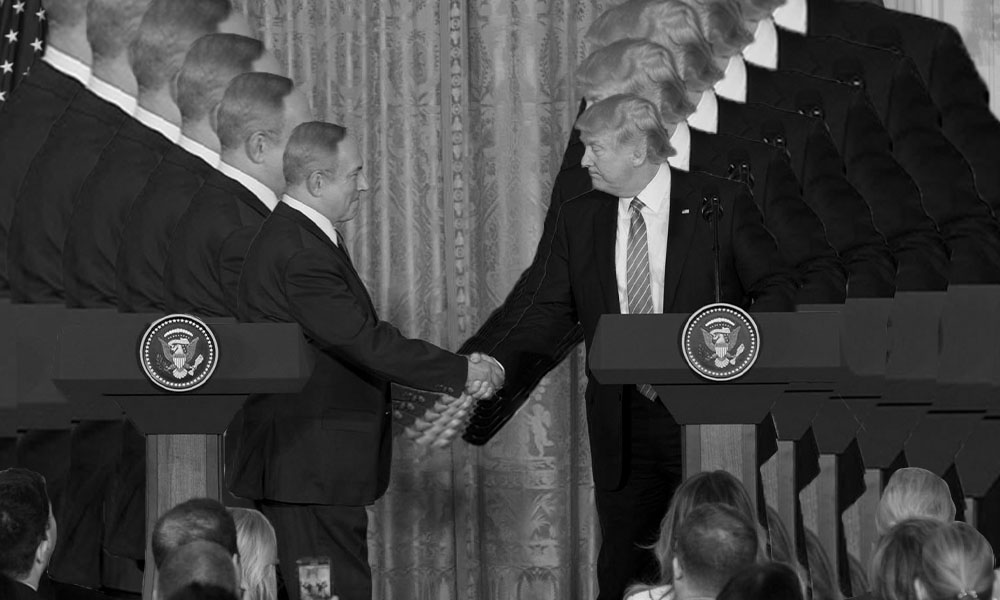 Donald Trump and Benjamin Netanyahu shake hands 2017