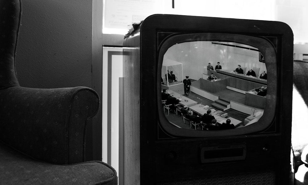 An old TV set depicting the 1961 Eichmann trial
